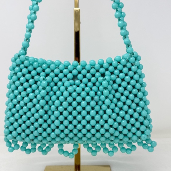 Prentice Vintage Made in Italy Turquoise Beaded Shoulder Bag Purse Handbag - Picture 3 of 16